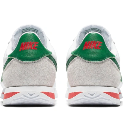 Shop Nike Cortez Basic Nylon Sneaker In White/ Green/ Habanero Red