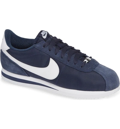 Shop Nike Cortez Basic Nylon Sneaker In Obsidian/white/silver