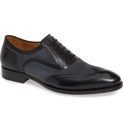 Shop Mezlan Cantone Wing Tip Lace-up Oxford In Black/ Grey Leather/ Suede