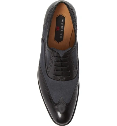 Shop Mezlan Cantone Wing Tip Lace-up Oxford In Black/ Grey Leather/ Suede