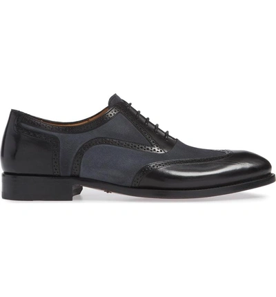 Shop Mezlan Cantone Wing Tip Lace-up Oxford In Black/ Grey Leather/ Suede