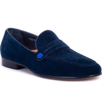 Shop Robert Graham Norris Button Loafer In Navy Leather