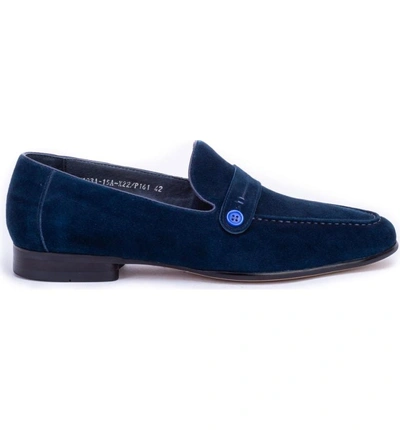 Shop Robert Graham Norris Button Loafer In Navy Leather