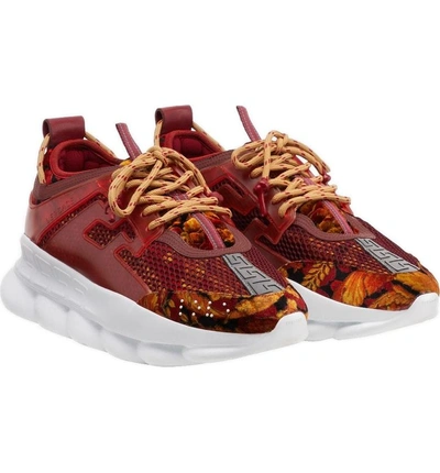 Shop Versace Chain Reaction Sneaker In Burgundy