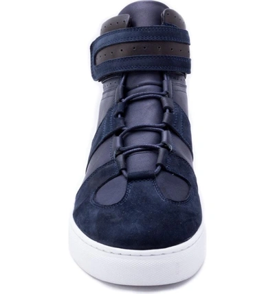 Shop Badgley Mischka Belmondo High Top Sneaker In Navy Leather/ Suede