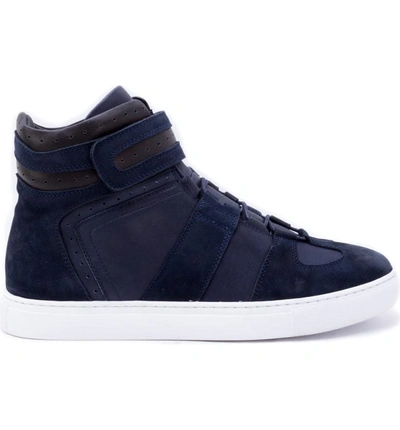 Shop Badgley Mischka Belmondo High Top Sneaker In Navy Leather/ Suede