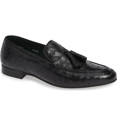 Shop Mezlan Conte Tassel Ostrich Leather Loafer In Black Leather