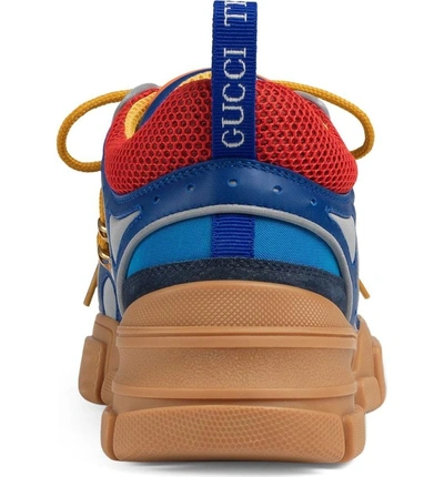 Shop Gucci Leather And Canvas Sneaker In Blue