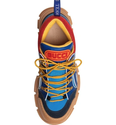 Shop Gucci Leather And Canvas Sneaker In Blue