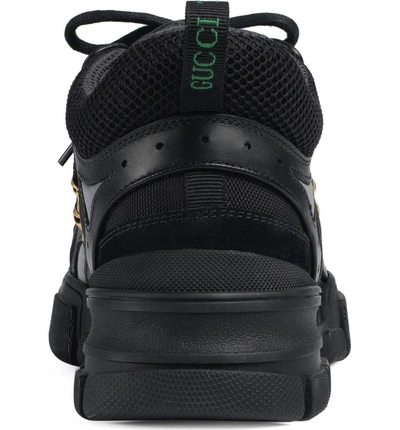 Shop Gucci Leather And Canvas Sneaker In Nero/ Nero