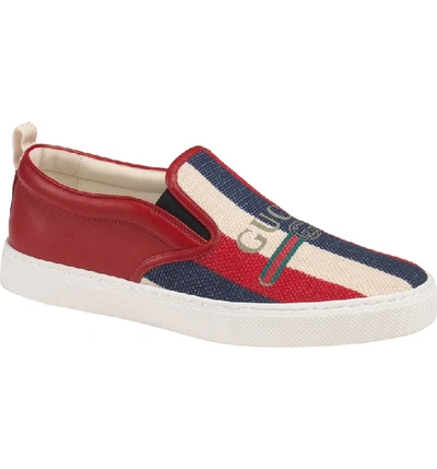 Shop Gucci Logo Slip-on Sneaker In White/ Red