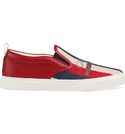 Shop Gucci Logo Slip-on Sneaker In White/ Red