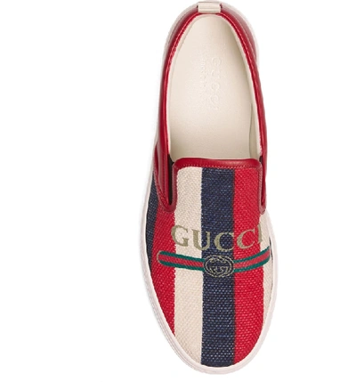 Shop Gucci Logo Slip-on Sneaker In White/ Red