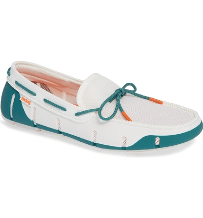 Shop Swims Stride Lace Loafer In White/ Teal