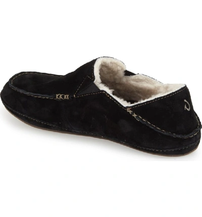 Shop Olukai 'moloa' Genuine Shearling Slipper In Black/ Black Leather