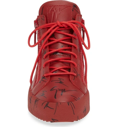 Shop Giuseppe Zanotti Logo Mid Top Sneaker In Fiamma Red