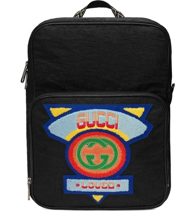 Shop Gucci Patch Backpack - Black