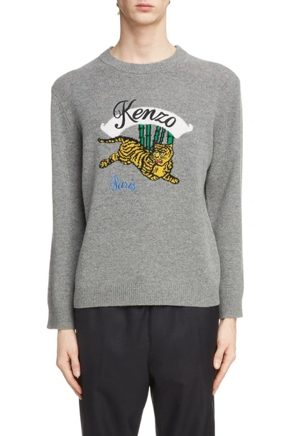 Shop Kenzo Jumping Tiger Sweater In Dove Grey