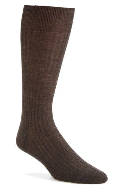 Shop Pantherella Merino Wool Blend Dress Socks In Dark Brown Mix