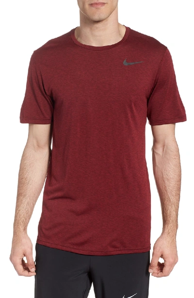 Shop Nike Hyper Dry Training Tee In Burgundy/ Red Crush/ Black