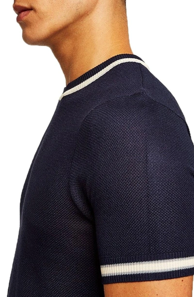 Shop Topman Tipping Classic Fit Short Sleeve Sweater In Navy Blue