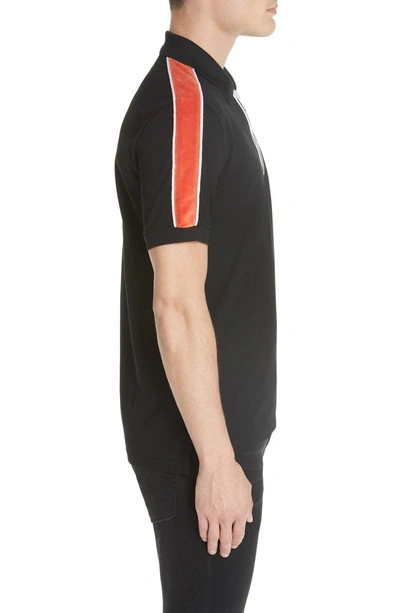 Shop Givenchy Velvet Sleeve Pique Polo In Black/ Orange