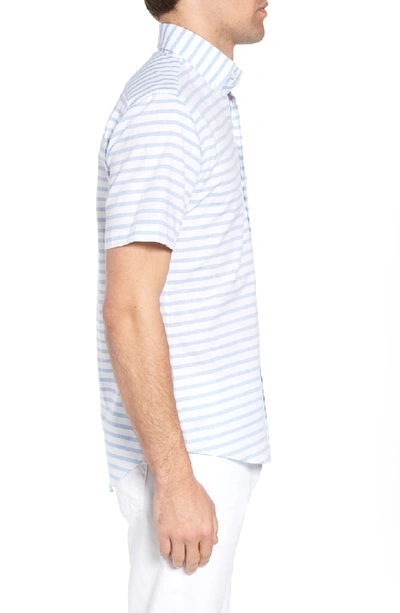 Shop Ledbury Gunnin Stripe Slim Fit Cotton & Linen Sport Shirt In Blue
