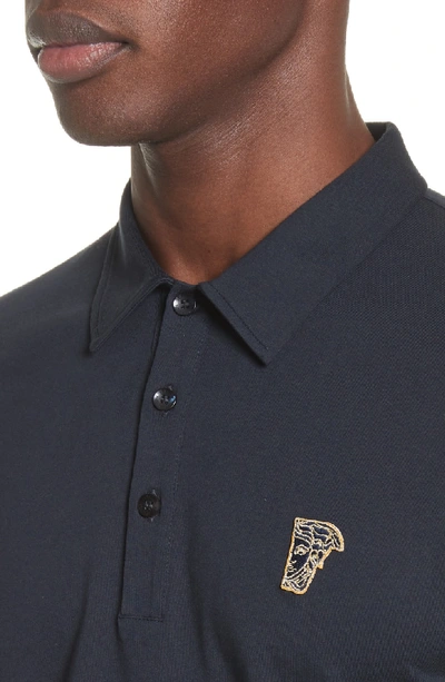 Shop Versace Trim Fit Polo In Navy/gold