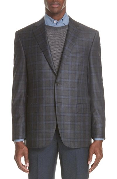Shop Canali Classic Fit Plaid Wool Sport Coat In Dark Grey