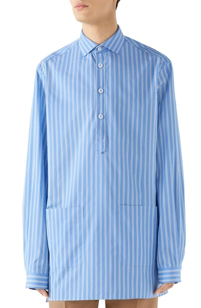Shop Gucci Oversize Stripe Woven Pullover Shirt In Blue