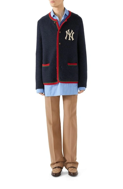 Shop Gucci Oversize Stripe Woven Pullover Shirt In Blue