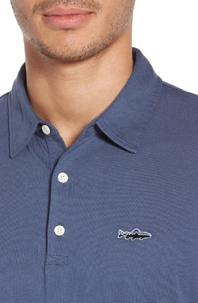 Shop Patagonia 'trout Fitz Roy' Organic Cotton Polo In Dolomite Blue
