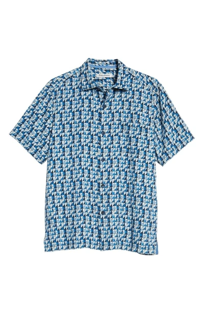 Shop Tommy Bahama Poquito Geo Print Silk Sport Shirt In Cobalt Sea