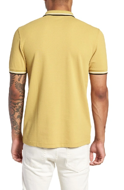 Shop Fred Perry Extra Trim Fit Twin Tipped Pique Polo In Sand/ Snow White/ Black