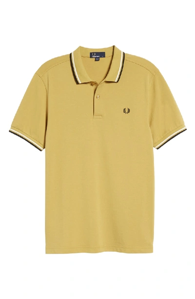 Shop Fred Perry Extra Trim Fit Twin Tipped Pique Polo In Sand/ Snow White/ Black