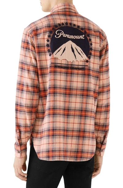 Shop Gucci Paramount Plaid Flannel Shirt In Beige/ Orange