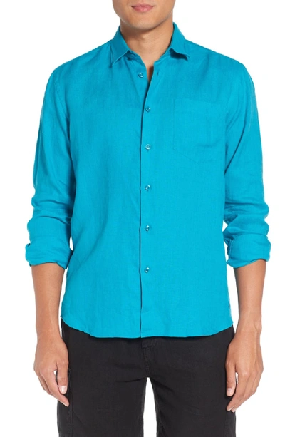 Shop Vilebrequin Caroubie Slim Fit Linen Sport Shirt In Prussian Blue