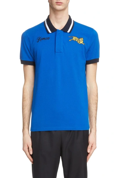 Shop Kenzo Tiger Crest Pique Polo In French Blue