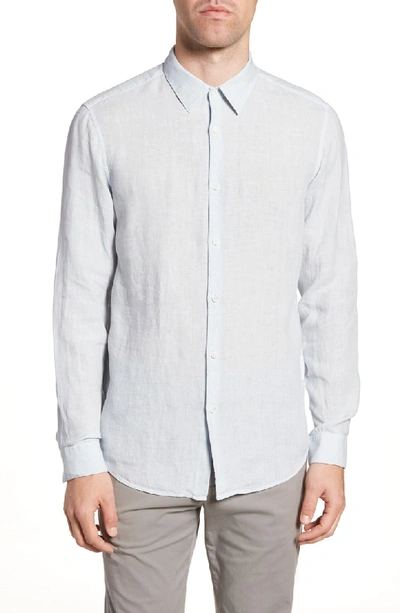 Shop Theory Irving Trim Fit Solid Linen Sport Shirt In Stream