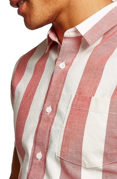 Shop Topman Muscle Stripe Woven Shirt In Red Multi