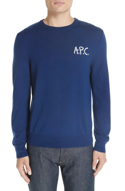 Shop A.p.c. Logo Merino Wool Sweater In Pia Marine