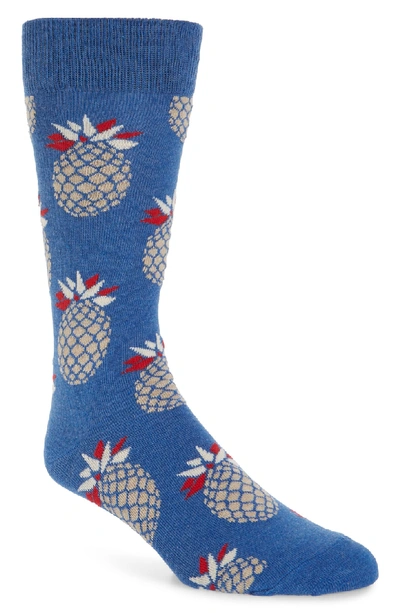 Shop Happy Socks Pineapple Crew Socks In Blue Multi