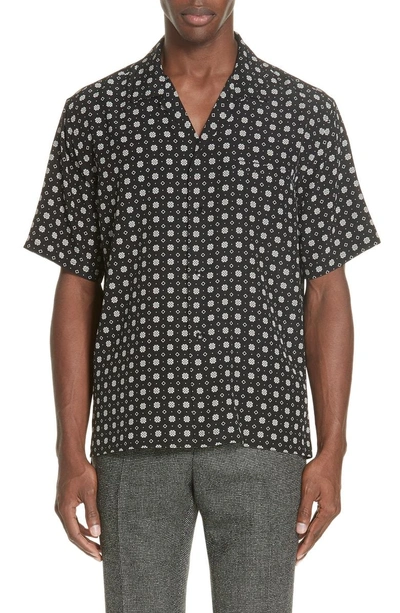 Shop Saint Laurent Patterned Silk Camp Shirt In 1095 Black
