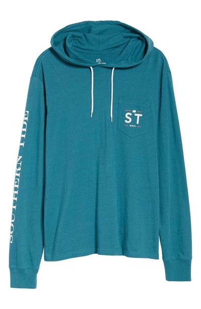 Shop Southern Tide Wave Hooded T-shirt In Dark Teal