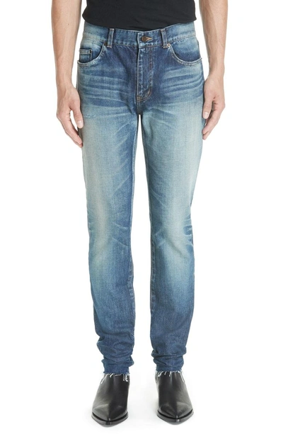 Shop Saint Laurent Cutoff Skinny Jeans In 4351 Blue