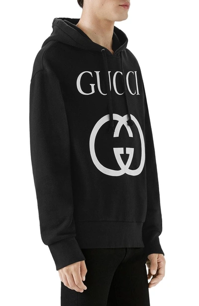 Shop Gucci New Logo Cotton Hoodie In Black Ivory