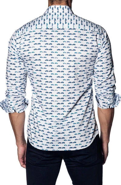 Shop Jared Lang Trim Fit Sport Shirt In White Blue Cars