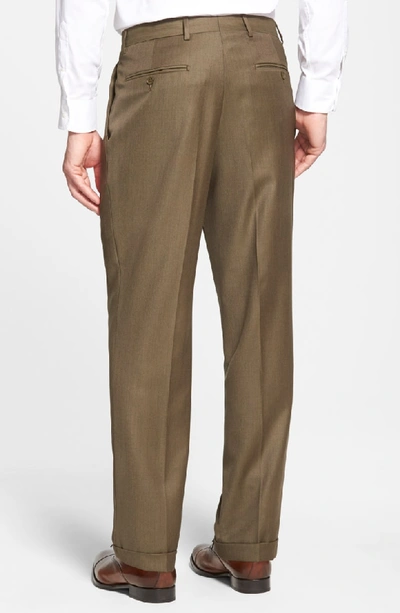 Shop Santorelli 'luxury Serge' Double Pleated Wool Trousers In Olive