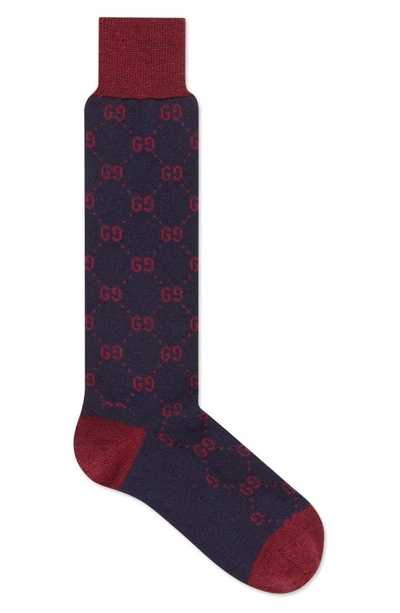 Shop Gucci Gg Socks In Blue/ Red