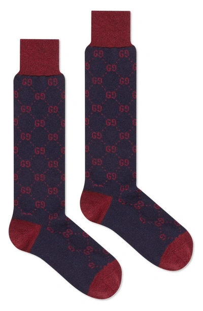 Shop Gucci Gg Socks In Blue/ Red